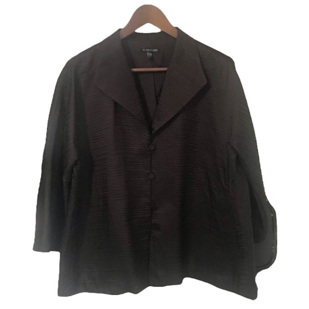 ⭐️🌟Eileen Fisher Silk blend Jacquard Brown Jacket Sz M